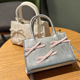 Lkblock Casual Korean Style Handbag Bow Applique Pu Leather Solid Color Simple Shoulder Bag New Sweet Cute Designers Crossbody Bag