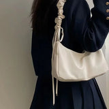 Lkblock Fashion Casual Shoulder Bag Solid Color Simple Pu Leather Ruched Crossbody Bag New Harajuku Style Luxury Designers Handbag