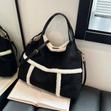 Lkblock Black Handbags Autumn Large Capacity New Suede Tote Stylish Simple Plush Bag Crossbody Bag