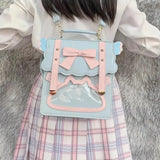 Lkblock Cute Sweet Shoulder Bag for Women Bow Contrast Color Lolita Jk Square Student Small Backpack Casual Leather New Backpack