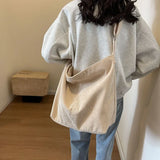 Lkblock Vintage Corduroy Fashion Women's Bag Large Capacity Student Shoulder Bag Cool Female Leisure Travel College Crossbody School Bag