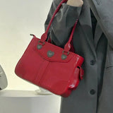 Lkblock Vintage Red Womens Shoulder Bag Elegant 2024 New Fashion Leather Handbag Aesthetic Literary Exquisite Ladies Wedding Bag