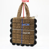 Lkblock Paper Rope Woven Tote Bag Bohemian Straw Beach Bag Summer Handbags Hollow Plaids Shoulder Bags for Women Travel Shopper Purses