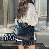Lkblock Black Gothic Womens Shoulder Bag Vintage Leather Casual Fashion Y2k Tote Bag Large Capacity Luxury Advanced Female Handbag