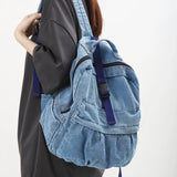 Lkblock New Casual Denim Blue Women Backpack Vintage Large Capacity Student Backpack Female College School Bags Boy Girl Travel Book Bag