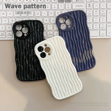 Lkblock Wave Silicone Phone Case for IPhone 15 14 13 12 11 Pro Max Mini X XR XS 7 8 Plus SE Solid Lens Protection Case Back Cover