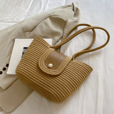 Lkblock Fashion Women's Handbag Holiday Beach Totes New Straw Woven Bucket Bag Large Capacity Single Shoulder Underarm Bags