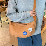 Lkblock Solid Color Canvas Shoulder Bag For Women College Student Crossbody Schoolbags Simple Cool Large Capacity Travel Messenger Bag