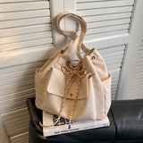Lkblock High Capacity Canvas Tote Bag For Women New Commuter Versatile INS College Student Class Shoulder Bag