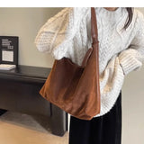 Lkblock Leisure Retro Suede Suede Bag New Women's Bag Autumn  Winter Versatile One Shoulder Bucket Bag Sac A Main Femme