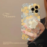 Lkblock Flower Floral Transparent Phone Case for IPhone 15 14 13 12 11 Pro Max Plus Fashion Cute Shockproof Soft Cover Funda with Holder
