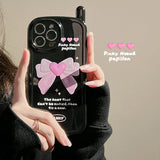 Lkblock Cute Pink Bow Antenna Phone Case for IPhone 13 Pro Max Case IPhone 14 11 15 12 Pro Max 14 15 Plus Soft Silicone Shockproof Cover
