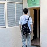 Lkblock Y2k Backpack for Women Star Print Large Capacity Black White Shoulder Bag Harajuku Style Casual Fashion Designers Handbag