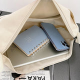 Lkblock Solid Color Canvas Shoulder Bag For Women College Student Crossbody Schoolbags Simple Cool Large Capacity Travel Messenger Bag