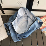 Lkblock Large Capacity Denim Crossbody Bags For Women College Student School Bags Solid Casual Shoulder Bag Travel Shopper Messenger Bag