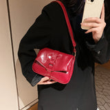 Lkblock Vintage PU Leather Shoulder Bags For Women Small Bag Solid Messenger Crossbody Bag Luxury Designer Handbags Women's Purses