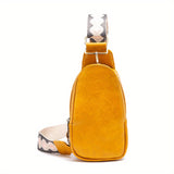 Lkblock - Vintage Style Sling Bag, Geometric Strap Crossbody Bag, Women's Small PU Leather Chest Purse
