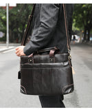 Lkblock  Men's Leather Bag for Men Briefcases Bags Man Genuine Leather Laptop Bag Shoulder Messenger Bags a4 Document Briefcases