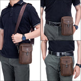 Lkblock Crazy Horse Leather Men's Waist Bags Multifunctional 7-inch Mobile Phone Bag Bag Male Shoulder Messenger Bages Brown