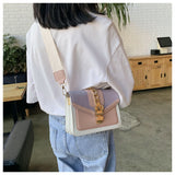Lkblock Fashion chain lady Sling bag Panelled color PU Leather Crossbody Bag For Women 2022 new Wide strap Shoulder Messenger Bag Ladies