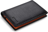 Lkblock Carbon Fiber Leather Men Wallet Coin Pocket RFID Credit Card Holder Half Span Design Black Purse