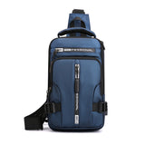 Lkblock Men Nylon Backpack Rucksack Cross body Shoulder Bag with USB Charging Port Travel Male Knapsack Daypack Messenger Chest Bags New