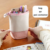 Lkblock Pop-up Pencil Case Telescopic Holder Stationery Case PU Corduroy Stand-up Transformer Bag Large Capacity Gift For Kids