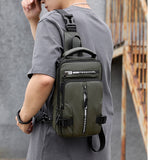 Lkblock Men Nylon Backpack Rucksack Cross body Shoulder Bag with USB Charging Port Travel Male Knapsack Daypack Messenger Chest Bags New