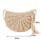 Lkblock New Half Round Straw Bags for Women Summer Beach Rattan Bag Handmade Woven Half Moon Crossbody Handbags Bohemia