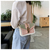 Lkblock Fashion chain lady Sling bag Panelled color PU Leather Crossbody Bag For Women 2022 new Wide strap Shoulder Messenger Bag Ladies