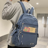 Lkblock Unisex Large Capacity Students Backpack Korean Pure Color Boys Girls Campus Style Schoolbag Nylon Waterproof Travel Bag Fashion