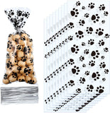 Lkblock Pet Paw Print Cellophane Bags Heat Sealable Treat Candy Bags Dog Cat Gift Bags with 50pcs Twist Ties Birthday Party Supplies Kid