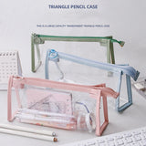 Lkblock Transparent Triangle Pencil Case Pen Bag Morandi Color Frame Portable Storage Pouch for Stationery School TPU Waterproof A6645