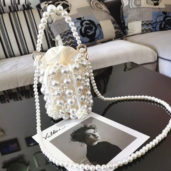 Lkblock Women's Pearl Clutch Bag Bucket Shape Luxury Designer Handbag ...