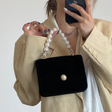 Lkblock Vintage Small Square Shoulder Bag for Women Pearl Chain Ladies Tote Handbags Evening Clutch Purse Fashion Female Crossbody Bags