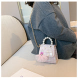 Lkblock Korean Style Women Mini Handbags Tote Cute Girls Princess Bow Messenger Bag Baby Girl Pearl Party Shoulder Hand Bags Gift
