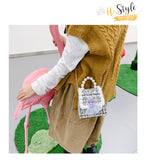 Lkblock Korean Style Women Mini Handbags Tote Cute Girls Princess Bow Messenger Bag Baby Girl Pearl Party Shoulder Hand Bags Gift