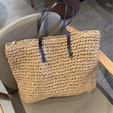 Lkblock casual rattan large capacity tote for women wicker woven wooden handbags summer beach straw bag lady big purses travel sac