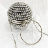 Lkblock Shiny Diamonds Beaded Metal Round ball Evening Bags Women's  Luxury Chain Shoulder bag Bling mini Clutches Party Purse B409