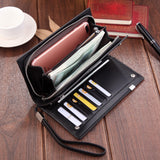 Lkblock Original Luxury Brand Men's Wallet Business Striped Clutch Leather Purse For Male Fashion Man Card Holder With Aipper Phone Bag