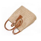 Lkblock Women Straw Bag Bohemian Rattan Beach Handbag Handmade Kintted Crossbody Bucket Bags Summer Tassel Beach Bag