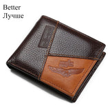 Lkblock Genuine Leather Men Wallets Coin Pocket Zipper Real Men's Leather Wallet with Coin High Quality Male Purse Eagle cartera