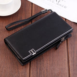 Lkblock Original Luxury Brand Men's Wallet Business Striped Clutch Leather Purse For Male Fashion Man Card Holder With Aipper Phone Bag
