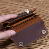 Lkblock 100% Genuine Leather Wallet For Men Male Brand Vintage Handmade Short Small Men's Purse Card Holder With Zipper Coin Pocket Bag