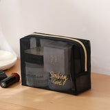 Lkblock 1Pc Black Mesh Women's Cosmetic Bag Transparent Travel Comsetics Brushes Organizer Case Small Large Toiletry Makeup Bag Kits Box