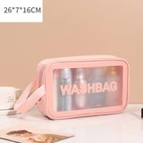 Lkblock Transparent PVC Women Cosmetic Bag Waterproof Travel Toiletries Storage Organize PU Make Up Bag Female Wash Bag Handbag