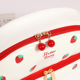Lkblock Large Capacity Cherry Pencil Cases Double-Layer Portable Strawberry Love PU Pencil Bag Kawaii Stationery School Supplies