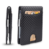 Lkblock Men's Wallet Carbon Fiber Credit Card Wallet RFID Protection Simple Ultra-thin PU Small Money Clip