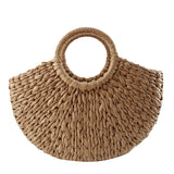 Lkblock New Straw Bag 2022 Women Hand-Woven Hollow Handbag Moon Shape Rattan Bag Big Capacity Drawstring Handbag Casual Travel Beach Bag