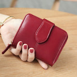 Lkblock Billfold Oil Wax Genuine Leather Wallets Women Short Mini Clutch Purse Soild Coin Pocket Credit Card Holder Cowhide Bag
